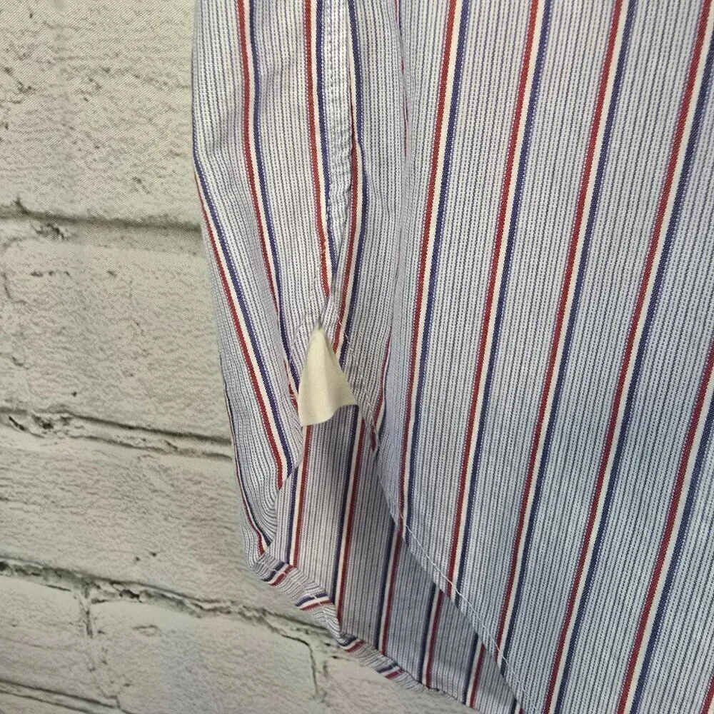 J. CREW MENS BUTTON DOWN LONG SLEEVE SHIRT BLUE STRIPED WHITE CUFF SIZE LARGE